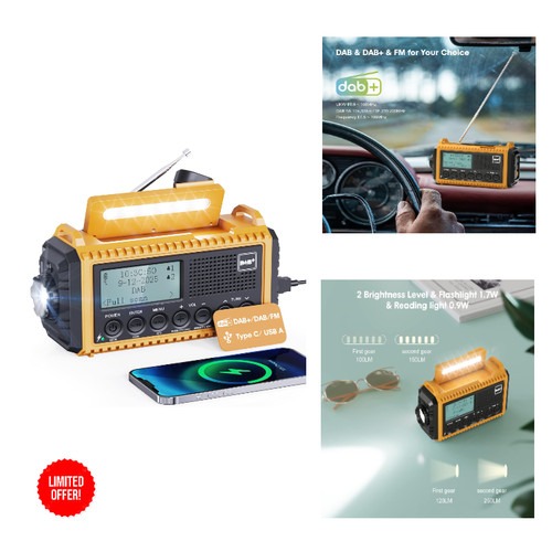 Solar Kurbelradio DAB mit Akku 5000mAh