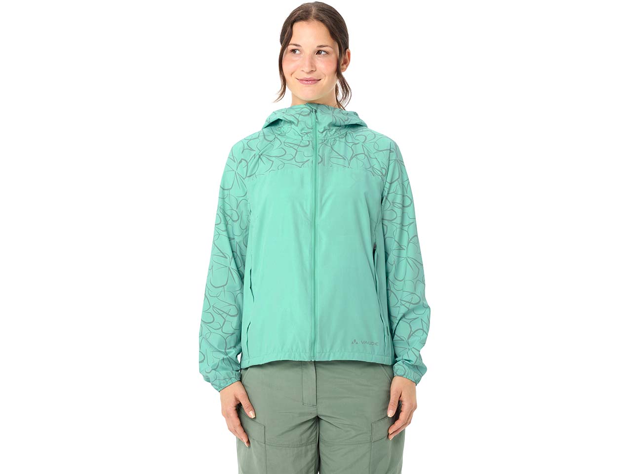 VAUDE Damen Windjacke "Neyland II" mit weitenregulierbarer Kapuze, sage, Gr. 40