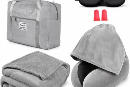 Nackenkissen Reisedecke Memory Foam Fleece Grau