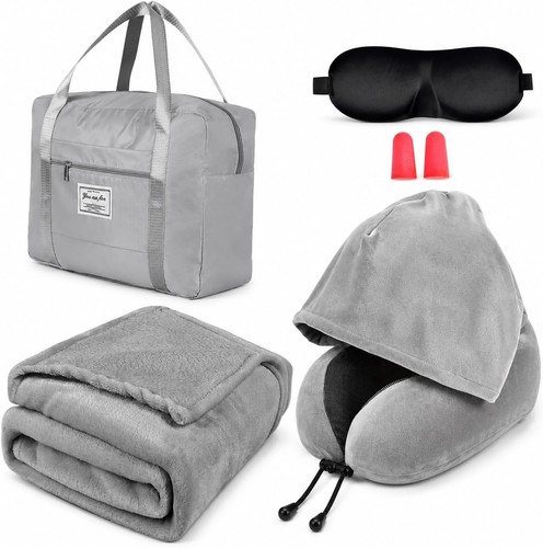 Nackenkissen Reisedecke Memory Foam Fleece Grau