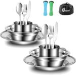 Campingbesteck Edelstahl Reisebesteck Klappbesteck Teller Tasse