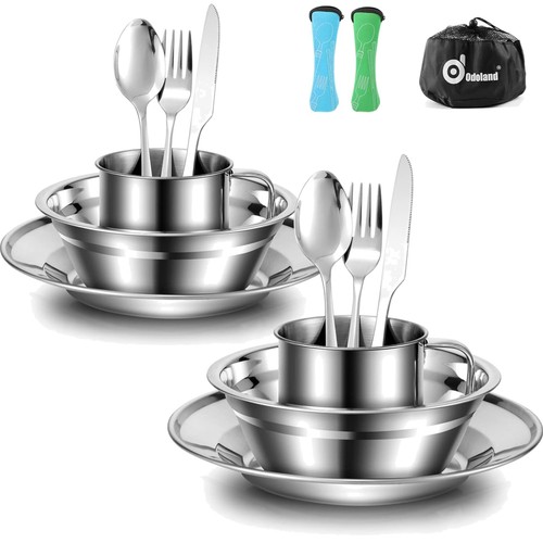 Campingbesteck Edelstahl Reisebesteck Klappbesteck Teller Tasse