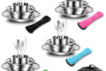 Campingbesteck Edelstahl Klappbesteck Teller Tasse Reisebesteck