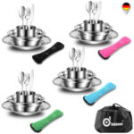 Campingbesteck Edelstahl Klappbesteck Teller Tasse Reisebesteck